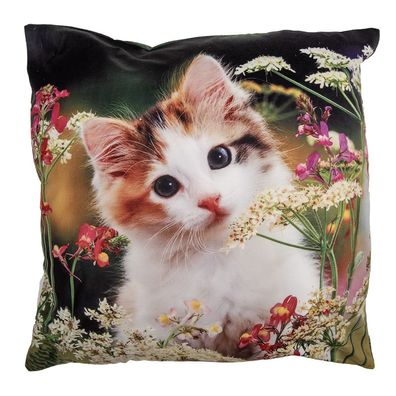 Clayre & Eef Kissenbezug 45x45 cm Grün Beige Polyester Katze (Gr. 45x45 cm)