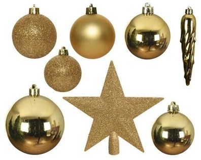 33 x Christbaumschmuck 8cm Kugeln bruchfest glanz matt Glitter Mix 023370 Gold