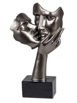 716255 Deko-Büste auf schwarzem glänzendem Sockel 39cm Kunststein Metallic Optik