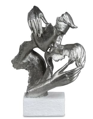 716323 Büste Paar Weiss-Silber auf Sockel 27x40cm Deko-Skulptur aus Kunststein