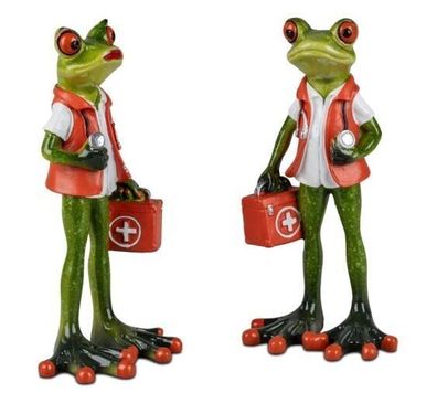717818 Frosch Paar Sanitäter hellgrün 16cm aus Kunststein & witzige Details