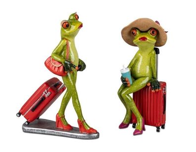 717559 Frosch Paar Lady Tour hellgrün 14cm aus Kunststein mit witzigen Details
