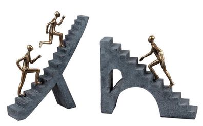 710574 Deko-Objekt 2x Treppen-Steiger Grau-Gold 22cm aus Kunststein gefertigt