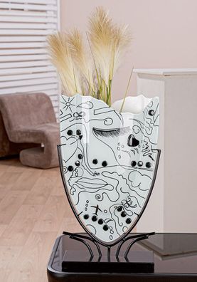 55528 Glasart Vase Modern Art Einlinien Design Glas weiß 49 x 29 x 10cm