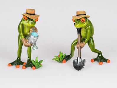 717092 Frosch Paar Gärtner hellgrün 16cm aus Kunststein & witzige Details