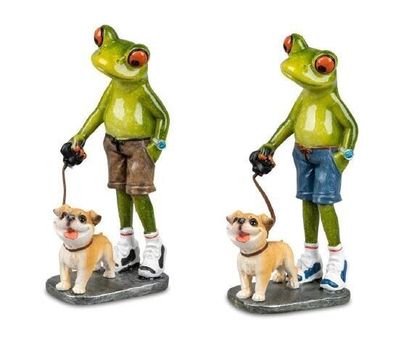 717580 Frosch mit Hund 17cm Figur aus Kunststein gefertigt Stückpreis