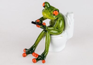 717979 Frosch auf Toilette hellgrün 13cm aus Kunststein mit witzigen Details