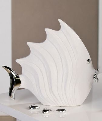 59835 Figur "Fisch" aus Poly weiss in Stein Optik Höhe 26 cm · Länge 29 cm