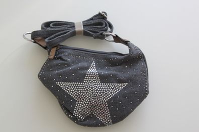 Umhängetasche Canvas mit Kristallen Stern Blau vom Hof BA G6355-18 Handtasche