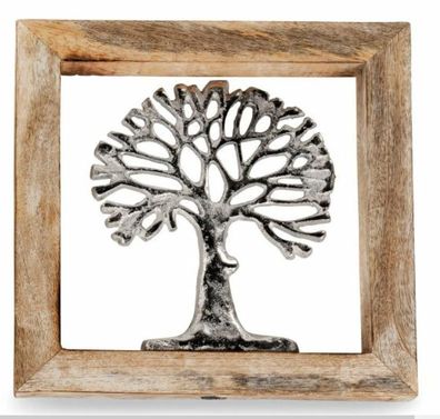 502155-1 Wandbild Lebensbaum 20x20cm aus Aluminium und massivem Mangoholz-Rahmen