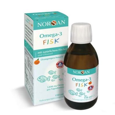 Norsan Omega-3 FISK Kids Saft natürliches Fischöl Orangengeschmack 150ml EPA DHA