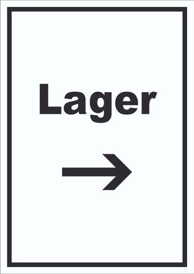 Lager Schild mit Text und Richtungspfeil rechts Storage Warenlager hochkant