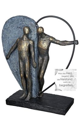 37073 Skulptur Herz Heartbeat Paarmotiv Kunstharz Metall bronzefarben grau