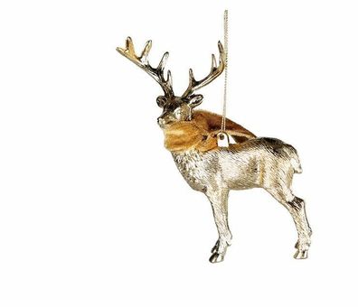 38562 Baumschmuck Hirsch Deer Kunststoff goldfarben glänzend Schal aus Samt