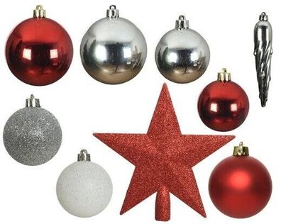 33 x Christbaumschmuck 8cm Kugeln bruchfest glanz matt Glitter Mix 023324