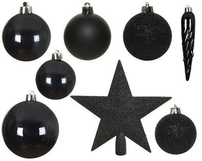 33 x Christbaumschmuck 8cm Kugeln Glanz matt Glitter Mix 023425 Schwarz