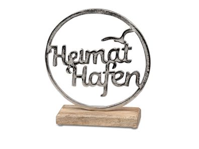 509161 Schriftzug Heimathafen im Kreis auf Sockel 24x22cm Holz und Alu (Gr. Mittel)