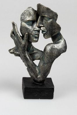 716033 Skulptur Büste Paar auf Sockel Anthrazit aus Kunststein 19x32cm