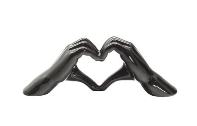 47238 Skulptur Keramik Hand "Heart" Herz Form Hände Schwarz (Gr. 31 x 11 x 7cm)