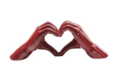 47239 Skulptur Keramik Hand "Heart" Herz Form Hände Rot (Gr. 31 x 11 x 7cm)