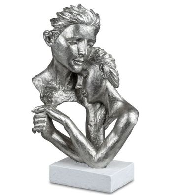716347 Büste Paar Weiss-Silber auf Sockel 21x34cm Deko-Skulptur aus Kunststein