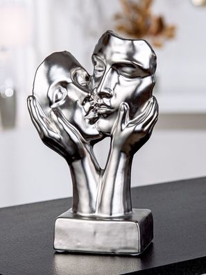 32476 Skulptur Paar Kiss Paarmotiv Keramik silberfarben 20 x 12 x 6cm TOP SELLER