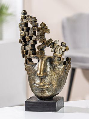 37956 Skulptur Male Mask Gesichtsmotiv Kunstharz bronzefarben 30 x 16 x 10cm