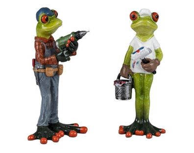 717825 Frosch Paar als Heimwerker hellgrün 16cm aus Kunststein & witzige Details
