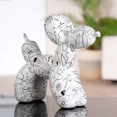 37959 Figur, Hund, "Modern Art", Ballonhund, Einliniendesign, Kunstharz, weiß