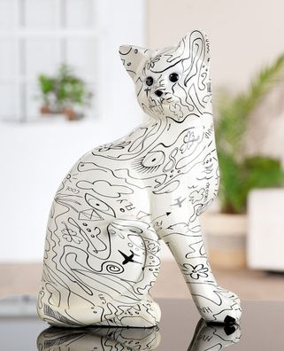 37961 Figur, Katze, "Modern Art", Katze, Einliniendesign, Kunstharz, weiß