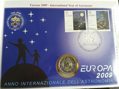 Original 2 euro 2009 Vatikan Numisbrief Astronomie Papst Benedikt XVI.