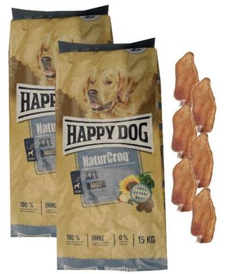 NUR HEUTE ! 2x15kg Happy Dog Naturcroq XXL Adult Hundefutter + 6 Kaninchenohren