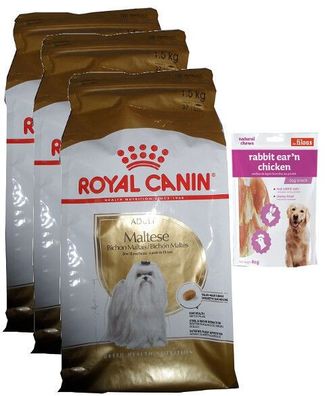 3x1,5kg Royal Canin Maltese Adult Hundefutter Malteser und 80g Fleischsnacks