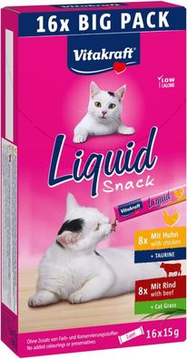 5 x Vitakraft CAT LIQUID SNACK BIG PACK 16x15g Katzensnack (8x Huhn + 8x Rind)