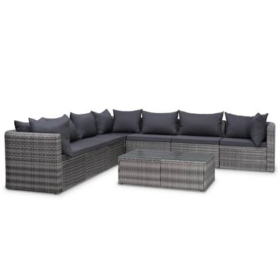 vidaXL 8-tlg. Garten-Lounge-Set mit Auflagen Poly Rattan Grau