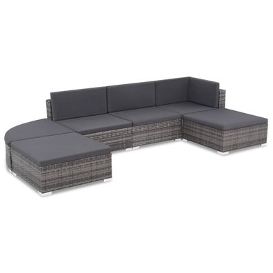 vidaXL 6-tlg. Garten-Lounge-Set mit Auflagen Poly Rattan Grau