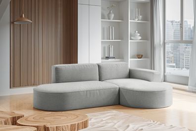 Modernes L-förmiges Designer-Ecksofa Modena Falten Grau Rechts