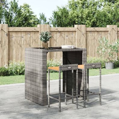 vidaXL Barhocker 2 Stk. Grau Poly Rattan und Massivholz Akazie