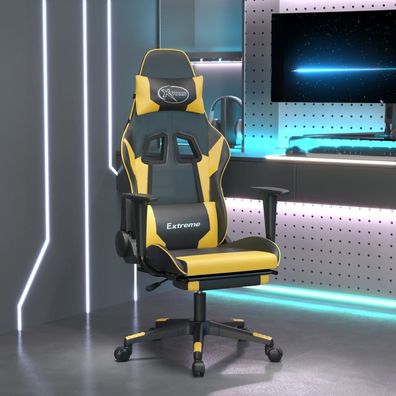 vidaXL Gaming-Stuhl mit Massage & Fußstütze Schwarz Golden Kunstleder