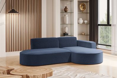 Modernes L-förmiges Designer-Ecksofa Modena Studio stoff Raven Blau Rechts