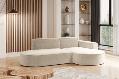 Modernes L-förmiges Designer-Ecksofa Modena Studio stoff Raven Champagner Rechts