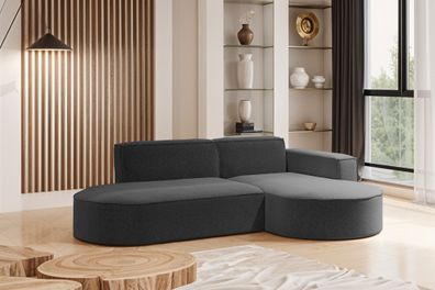 Modernes L-förmiges Designer-Ecksofa Modena Studio stoff Raven Graphit Rechts