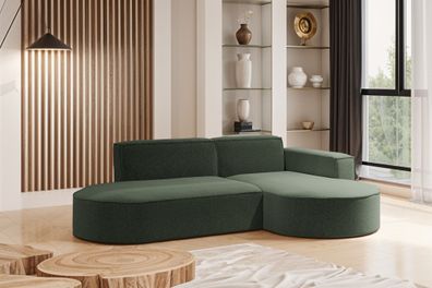 Modernes L-förmiges Designer-Ecksofa Modena Studio stoff Raven Grün Rechts