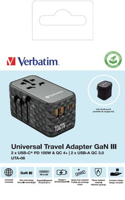 Universal Reiseadapter 100W PD – UTA-05 GaN III mit 4x USB für 180 Länder