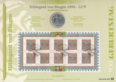 BRD 10 DM 1998 G Hildegard von Bingen Silber im Numisblatt*