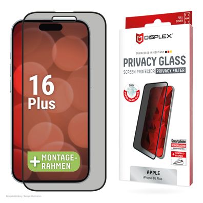 Displex Privacy / Blickschutz Panzerglas vollflächig iPhone 16 Plus