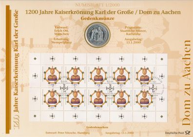 BRD 10 DM 2000 G Karl der Große Silber im Numisblatt*