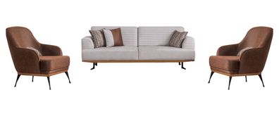 Modernes 3tlg Wohnzimmergarnitur Dreisitzer-Sofa und Sessel für Wohnzimmer