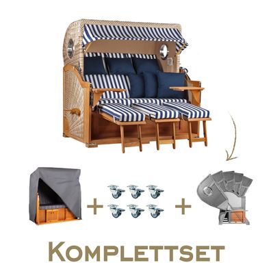 Strandkorb Komplettset Baltikum XXL Teak Bullauge PE Shell Dessin 518