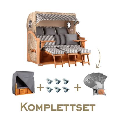 Strandkorb Komplettset Baltikum XXL Teak Bullauge PE Shell Dessin 545